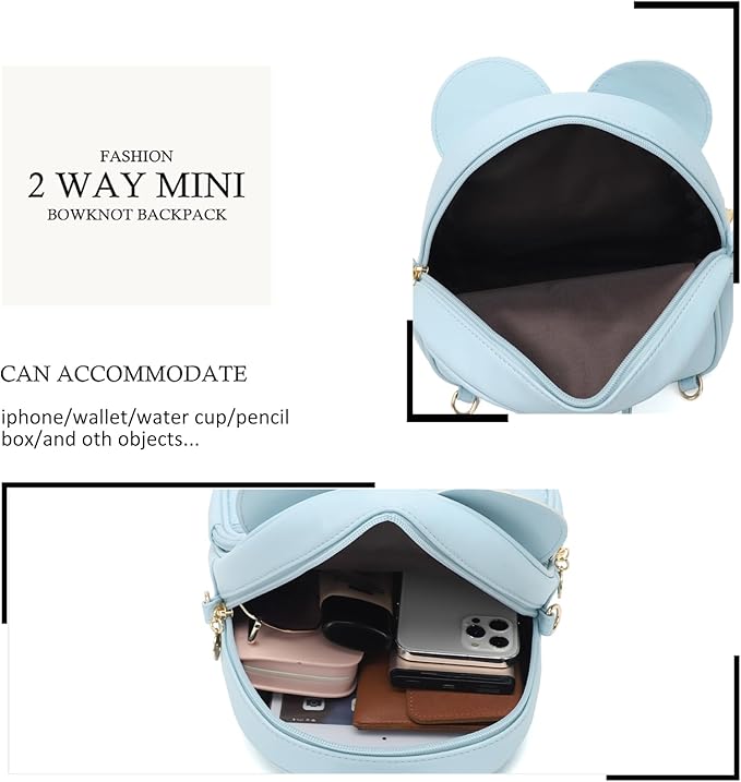 KL928 Girls Bowknot Polka Dot Cute Mini Backpack Small Daypacks Convertible Shoulder Bag Purse for Women