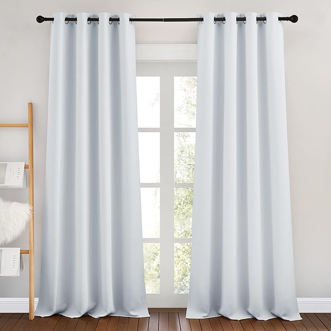 NICETOWN Room Darkening Curtain Panels - Home Fashion Ring Top Thermal Insulated Darkening Curtains for Bedroom/Living Room (2 Panels, 46" Wide by 90" Long, Greyish White)