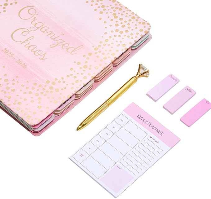 Votum August 2025 to January 2027 Large Back to School Academic Planner- Daily, Weekly & Monthly Organizer with Pens, Stickers, Sticky Notes, and a Sturdy Cover - Organized Chaos Pink