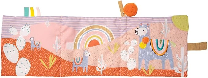 Manhattan Toy Llama Themed Soft Baby Activity Book with Squeaker, Crinkle Paper and Baby-safe Mirror Small