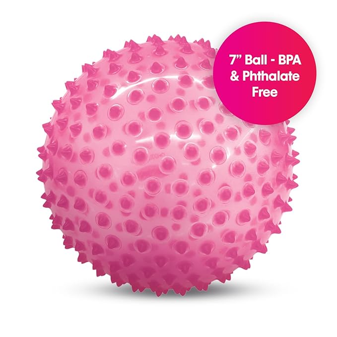 Edushape Sensory Ball for Baby - 7" Deflated with Pump, Transparent Pink, Enhances Gross Motor Skills for Kids 6 Months & Up