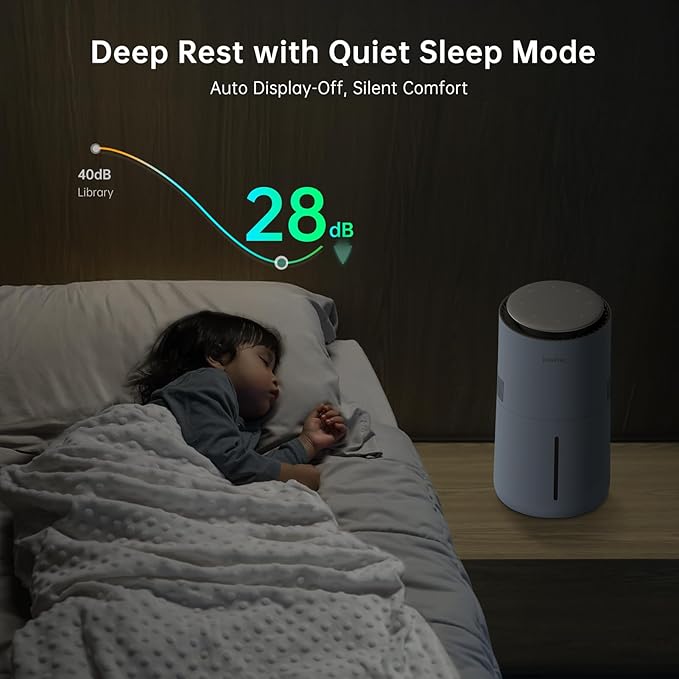 MistFree Smart Humidifier for Bedroom, Evaporative Humidifier No White Dust, Auto Humidity & APP Control, 3L Water Tank Easy to Clean, Sleep Mode, Timing, Humidifiers for Nursery/Baby(Blue)