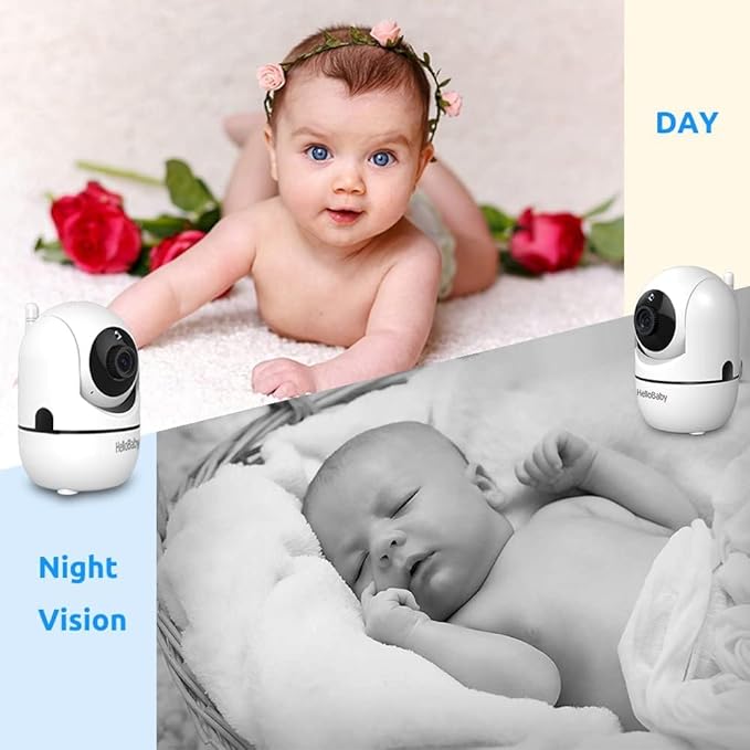 HelloBaby Upgrade 5’’ Baby Monitor with 30-Hour Battery, 2 Cameras Pan-Tilt-Zoom, 1000ft Range Video Audio Baby Monitor No WiFi, VOX, Night Vision, 2-Way Talk, 8 Lullabies and Temperature