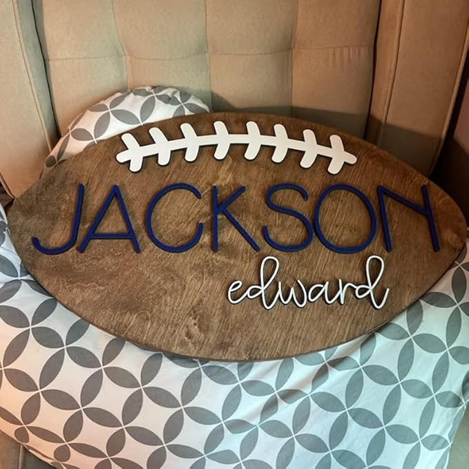Personalized Football Name Sign, Wooden Name Sign, Football Nursery Decor, Baby Name Sign Wood Sign, Nursery Name Sign for Baby Boys, Football Gift, Kids Room Decor gift/20