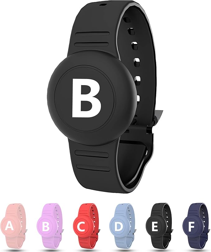 Waterproof Bracelet for AirTag Kids, Personalized Initial Letter Hidden Holder Compatible with Air Tag, Silicone Case for Airtag Adjustable Anti-Lost GPS Tracker for Toddler Child Elder, B