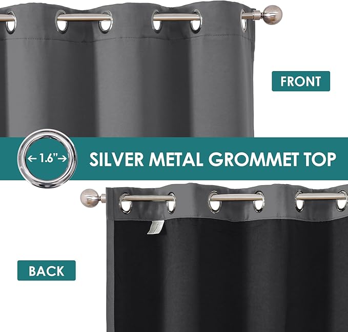 ChrisDowa 100% Blackout Curtains for Bedroom with Black Liner, 2 Thick Layers Total Blackout Thermal Insulated Grommet Window Curtains 2 Panels Set (Grey, 52 x 72 Inch)