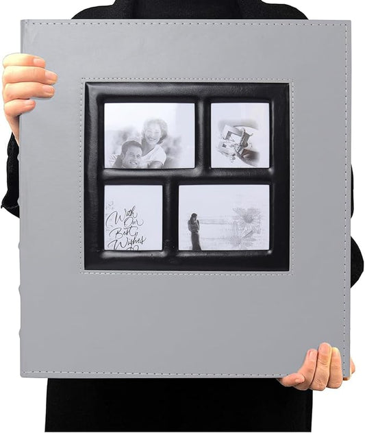 RECUTMS Photo Album for 4x6 600 Photos, Leather Cover Extra Large Capacity Photo Book for Family Wedding Anniversary Baby (Gray)