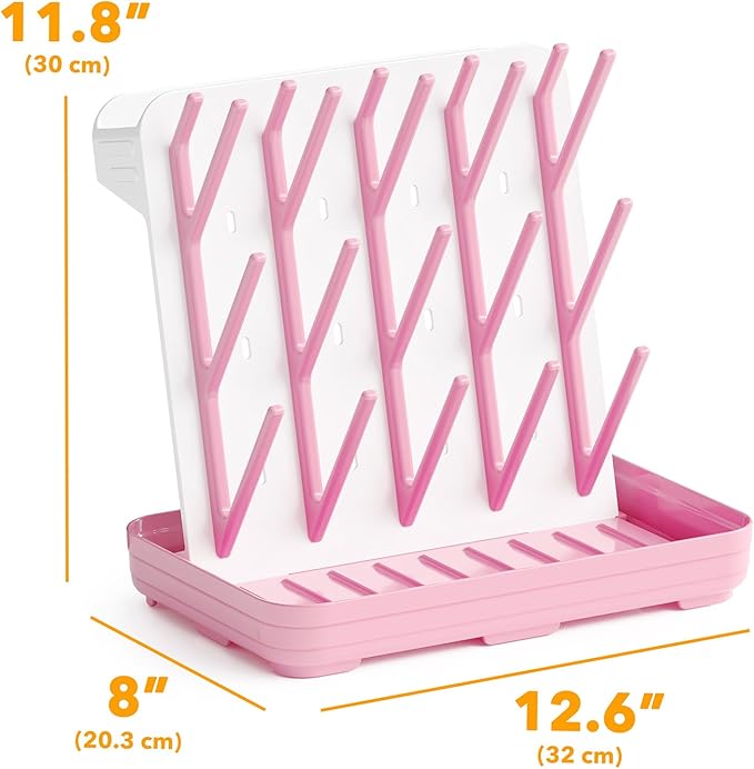 SpaceAid Baby Bottle Drying Rack with 20 Hooks, Space Saving Kitchen Bottles Rack Dryer, Vertical Baby Bottle Holder Organizer for Countertop Storage Accessories (White and Pink)