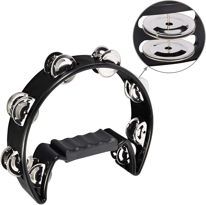 EastRock Tambourine,Metal Jingles Hand Held Percussion Half-Moon Tambourine and Egg Shakers for Kids, Adults, KTV, Party BLACK