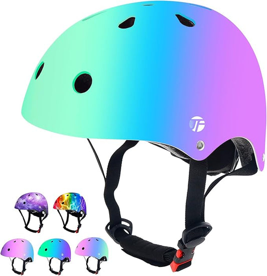 Adjustable Color Gradient Skateboard Helmet for 3-5-8-14+Ages【Toddler Kids Youth Adult】 Girls Boys Woman.Bike Helmet for Multi-Sports Cycling Bicycle Scooter Inline Roller Skate Rollerblading