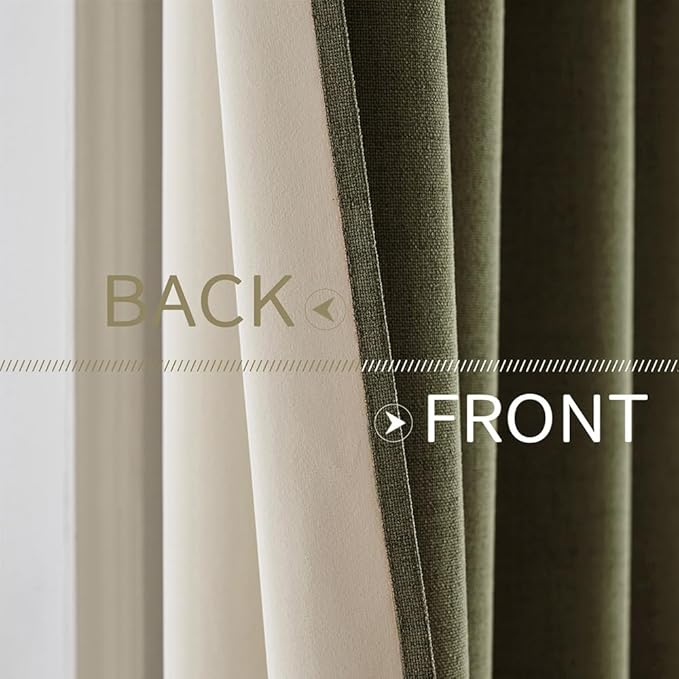 MIULEE Linen Texture Curtains for Bedroom Solid 100% Blackout Thermal Insulated Light Olive Green Curtains Grommet Room Darkening Drapes for Living Room Nursery 52x45 Inch (2 Panels)