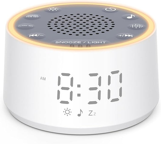 Dreamegg Sound Machine with Nursery Lamp - Sound Machine Baby, Soothing Sounds, Timer, Memory Function, 10 Colour Night Light, White Noise Machine Alarm Clock for Newborn Baby Registry Gift, White
