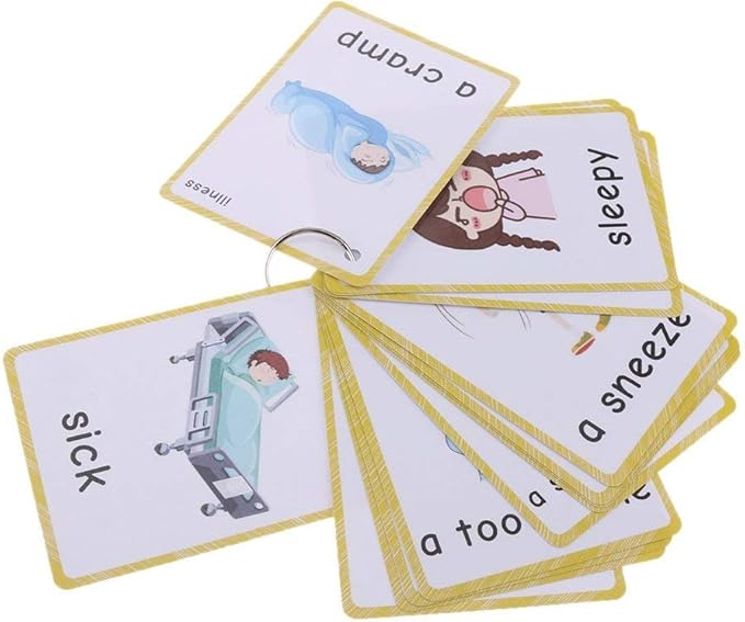 SANTSUN 14 Illness & Disease Expression English Flash Cards, Study Cards (4.72 x 3.54 Inch) with 1 Ring, Pocket Laminated Flashcards for Ages Pre-K & K