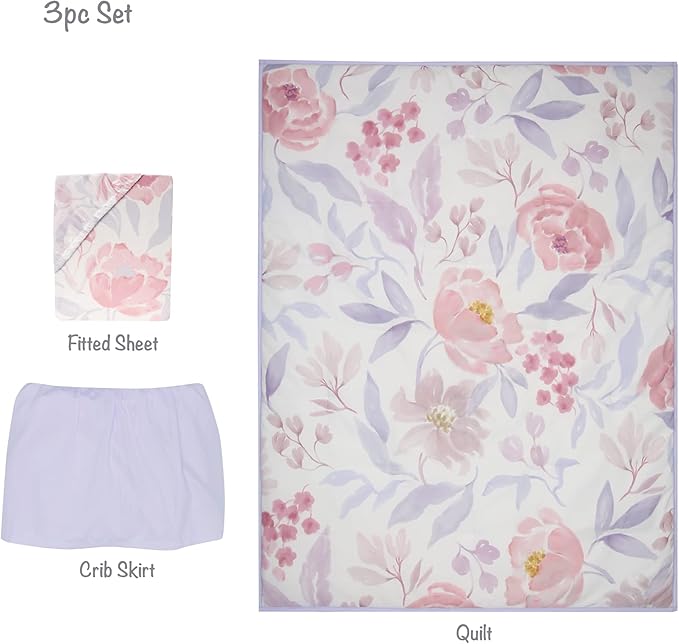 Bedtime Originals Lavender Floral 3-Piece Baby Crib Bedding Set - Pink/Purple