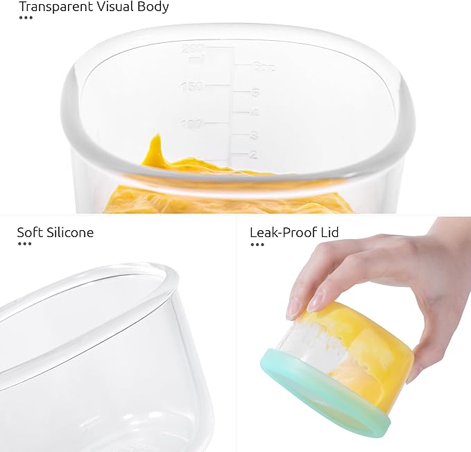 U-Taste 3oz 6oz Small Storage Containers: Food Grade Liquid-Silicone Freezer Box with Airtight Lid, Microwave Safe with Clear Measurements, Reusable for Meal Prepping Portion (Set of 4, Aqua Sky)