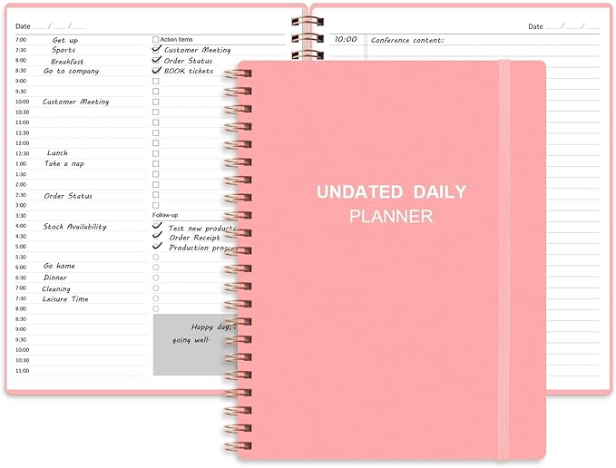 Undated Daily Planner - Undated Planner with Hourly Schedules, Action Items and Follow-up, A4 Daily Organizer Notebook to Increase Productivity, Appointment Book for Time Management, 8.5 × 11 Inch