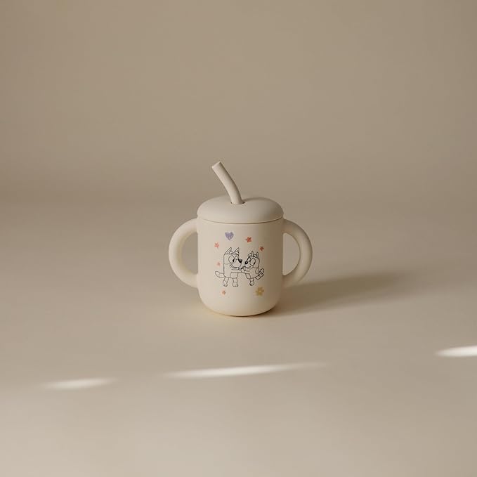 mushie x Bluey 100% Silicone Training Cup & Straw for Toddlers | 6 Months+ (Bluey Ivory)
