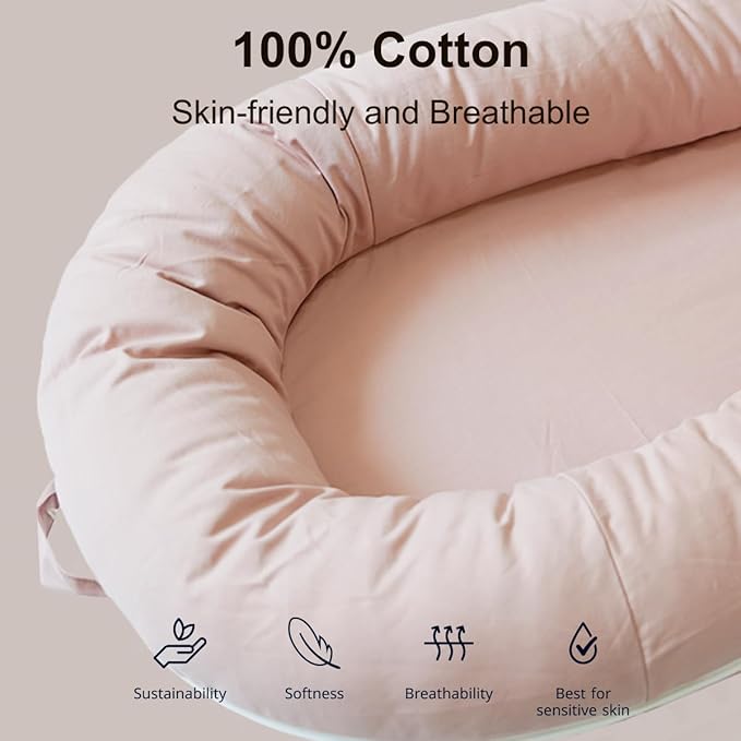 Deluxe Infant Lounger, Baby Nest Cover for Baby Girls & Boys, Newborn Essentials for Baby 0-12 Months, 100% Cotton (DustyRose)