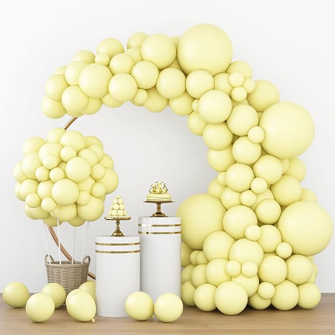RUBFAC 129pcs Pastel Yellow Balloons Different Sizes 18 12 10 5 Inches Light Yellow Balloons for Happy Birthday Wedding Anniversary Baby Shower Easter Garland Arch Party Decoration