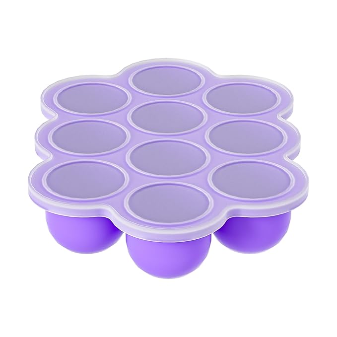 10 Cavities 2 OZ Portions Silicone Baby Food Freezer Tray with Lid,Ice Cube Trays & Molds,Baby Popsicle Mold,Egg Bite Molds,for Freezing and Baking Breast Milk,ice Cube,Egg Bites(Purple)