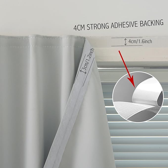 self Adhesive Curtains Portable Blackout Curtain Simple and Easy to Install Bedroom Window Thermal Lnsulated Kitchen Room Darkening Black Small Drapes, 59" W X 59" L, White, 1 Panel