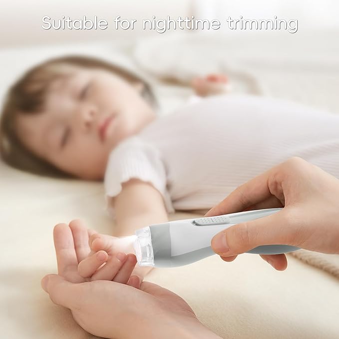 Baby Nail Trimmer Electric, 15 in 1 Baby Nail Clippers for Gentle Nail Care, Rechargeable Baby Nail File Electric with Light &15 Grinding Pads for Infant Toddler, Grey
