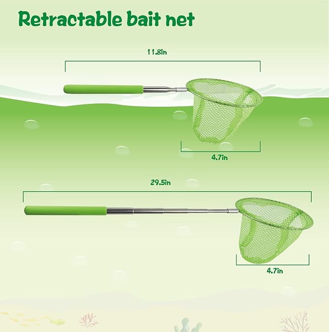 Kids Fishing Pole Set, Kids Fishing Rod and Reel Combo and Fishing Net Tackle Box with Fishing Lures Hooks and Bag for Boy, Girl, Youth, Beginner, Over 3 Years Old