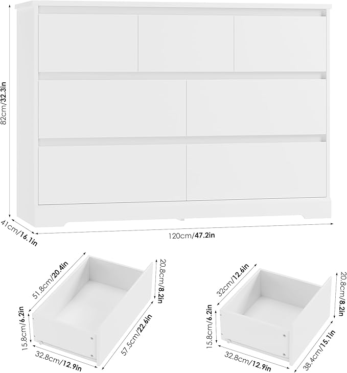 Dresser for Bedroom, Modern White Dresser, Wood Chest of Drawers Nursery Dressers, with Storage, 7 Drawer Double with Handle Free, Large Storage Organizer for Living Room,White