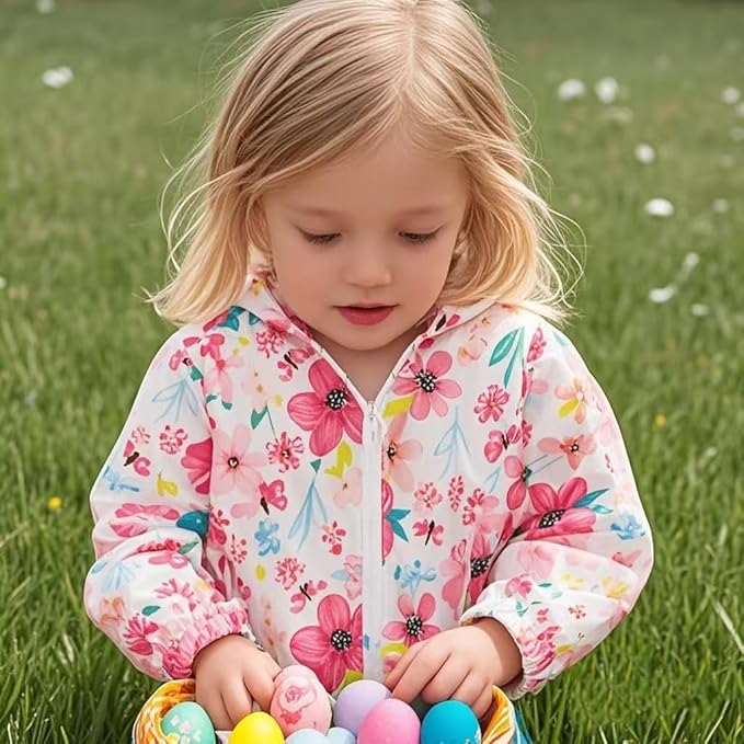 TUIJI Toddler Boys Girls Cartoon Print Zip Jacket Hooded Trench Lightweight Kids Coats Windbreaker Outdoor Cute Dust Coats