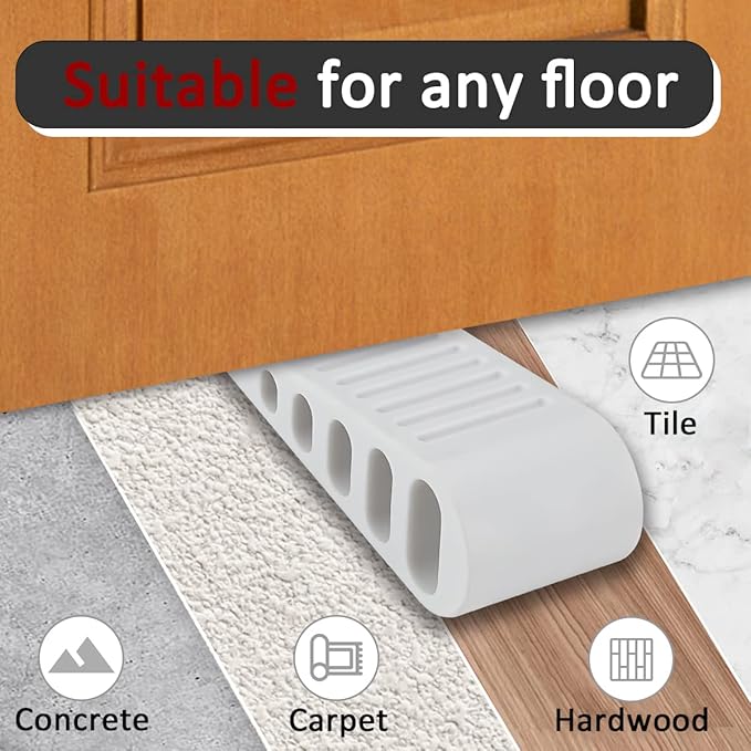 JQK Rubber Door Stopper Wedge, White 3 Pack Soft TPR Premium Door Stops for Bottom of Heavy Duty Door on Tile, Concrete, Carpet, Wooden Floor, DSB61-WH-P3