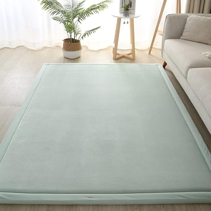 Loartee Coral Velvet Crawling Rugs (4'11"x6'7", Light Green) for Toddler Children Play Area Rugs Yoga Mat Exercise Pads Carpet