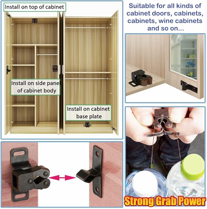 Alise Cabinet Door Latch,Cupboard Closet Doors Catch Closer Double Ball Roller Latches,Cold Rolled Steel Silver CA1000LS-12P(Pack of 12)