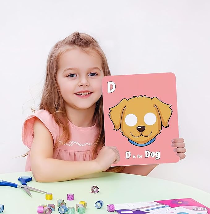 26 PCS Alphabet ABC Flash Cards with Animal Masks, Colorful Alphabet Mask Cards, Giant Letter ABC Animal Faces Flash Learning Flashcards, Interactive Education Games, Learn Letters