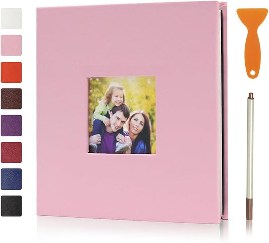 RECUTMS Photo Album Self Adhesive Magnetic Scrapbook 4x6 5x7 8x10 Pictures Scrapbook Album, 40 Pages Photo Book for DIY Baby Family Wedding with Metal Pen and Plastic Board (Pink)
