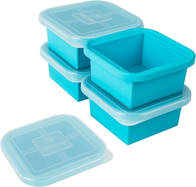 Silicone Freezing Tray with Lid - 2-Cup 4 Pack Freezer Containers,Make 1 Perfect Freezing,Storing Soups, Foods, Stews, Dips or Sauces Simple and Convenient Color Aqua