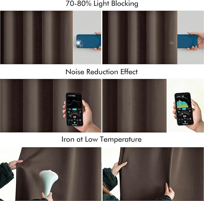 MIULEE Chocolate Brown Back Tab Blackout Curtains 102 Inch Long 2 Panels Set for Bedroom, Rod Pocket/Pinch Pleated Thermal Insulated Living Room Darkening Light Blocking Floor to Ceiling Drapes