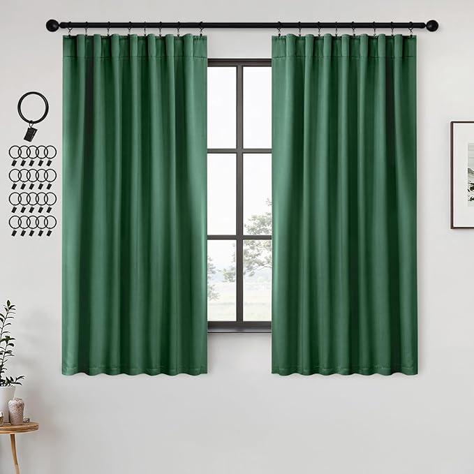 ANRODUO Back Tab Blackout Curtains for Bedroom Living Room, Rod Pocket Pinch Pleated Thermal Insulated Room Darkening Curtains 72 Inches Long 2 Panels, Hunter Green, 42 x 72 Inch