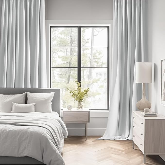 MIULEE Back Tab Light Blocking Curtains 120 Inch Long 2 Panels Set for Living Room Bedroom, Greyish White Rod Pocket/Pinch Pleated Extra Long Thermal Insulated Room Darkening Blackout Curtains/Drapes