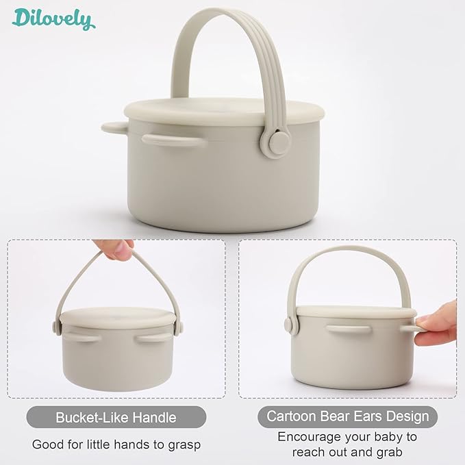 Snack Cups for Toddlers, Baby Snack Containers,Silicone Toddler Snack Cups No Spill, Food Catcher with Lid & Bucket-like Handle, BPA Free & Dishwasher Safe, 9 Ounce Light Green