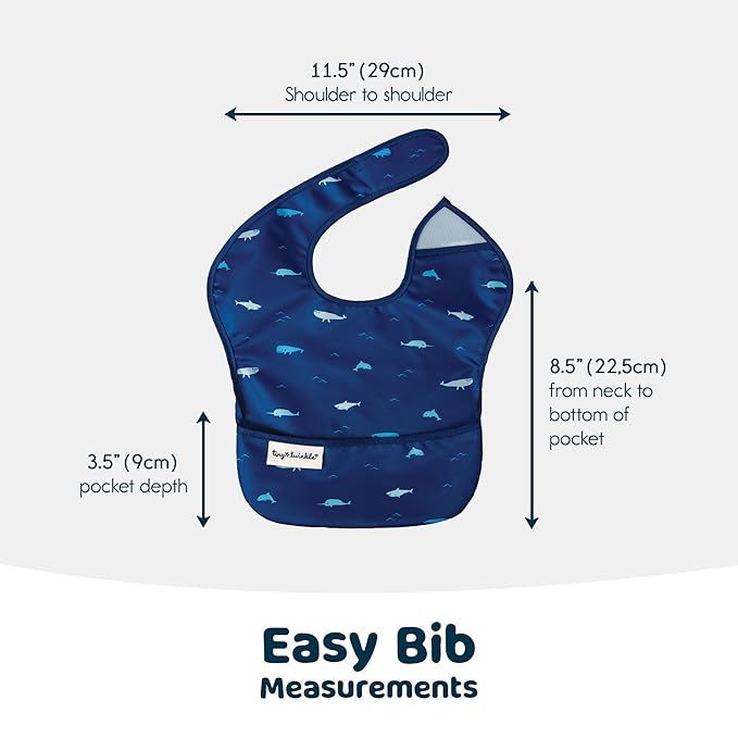 Tiny Twinkle Mess Proof Baby Bibs for Eating - Waterproof, Wipeable Bibs - Toddler Bibs - Travel Friendly - PFAS, PVC, BPA, Phthalate Free - Baby Food Bibs(3 Pack,Sea, Dino)