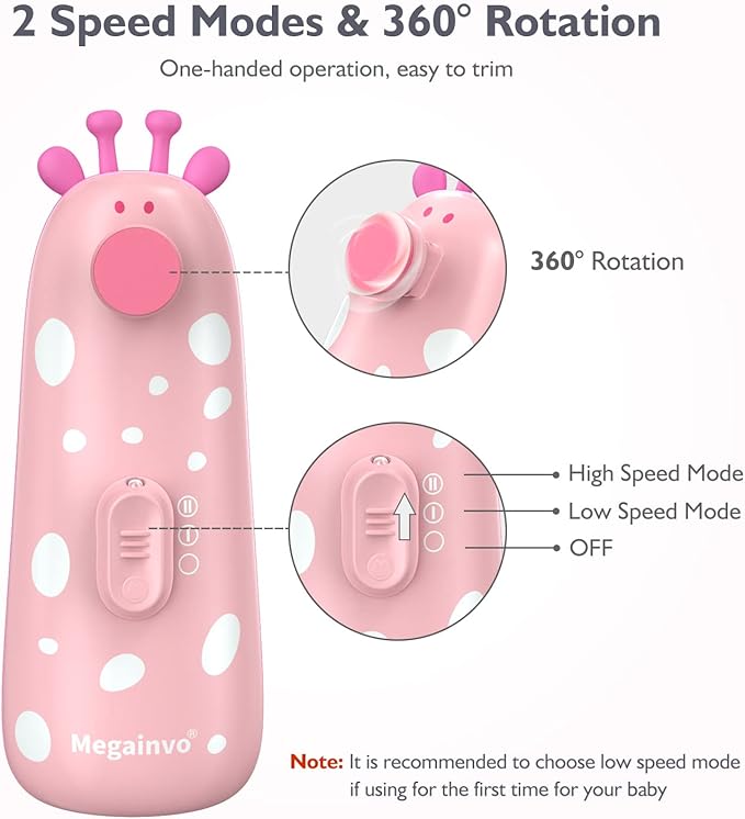 Baby Nail Trimmer Electric Baby Nail File Safe Baby Nail Clippers with Light 10 Grinding Heads Queit Baby Nail Polish Grooming Kit for Newborn Infant Toddler Toes Fingernails Care, Pink