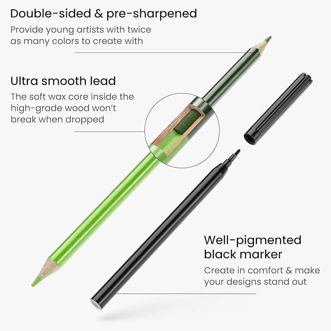 ARTEZA Kids Coloring Book and Colored Pencils Set, Transportation Illustrations, 50 Double-Sided Sheets, 100lb Paper