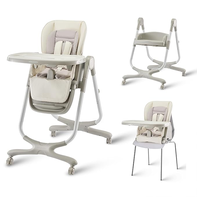 6 in 1 Convertible High Chairs for Babies and Toddlers,Portable High Chair with Dishwasher Tray and 4 Wheel,Booster Seat for Dining Table,Foldable Toddle and Baby Feeding Highchair (White)