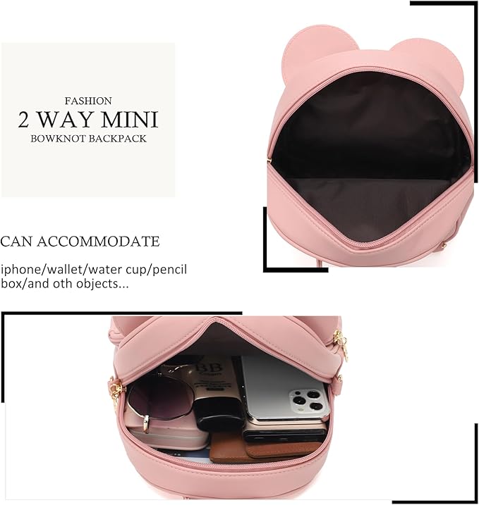 KL928 Girls Bowknot Polka Dot Cute Mini Backpack Small Daypacks Convertible Shoulder Bag Purse for Women