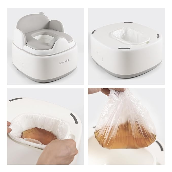 Bebamour Potty Training Toilet 3 in 1 Multi-Functional Potty Seat Detachable Baby Potty Step Stool Anti-Slip Stable Potty Training Toilet with 100 Pack Trash Bags for Baby Toddler Kids(Coffee)