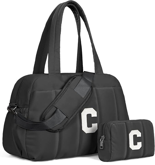 Women Duffle Bag with Initial, Personal Item Travel Bags，Gym Bag with Wet Pocket Gifts for Daughter，Lightweight Travel Bags Personalized Tote with Makeup Pouch