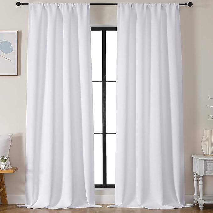 Simplebrand Ava Pure White Curtains for Bedroom 96 Inches Long 2 Panels Set, Elegant Light Filtering Living Room Curtain Drapes, Soft Casual Rod Pocket Privacy Curtains, W50 x L96 Inch, White