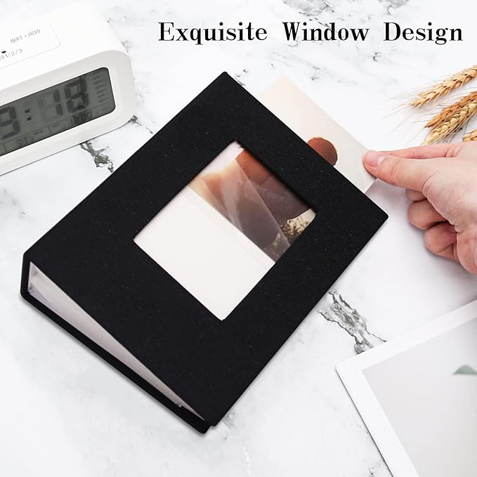 Vienrose Small Photo Album 4x6 100 Photos Linen Cover Picture Book with Front Window for Baby Wedding Children