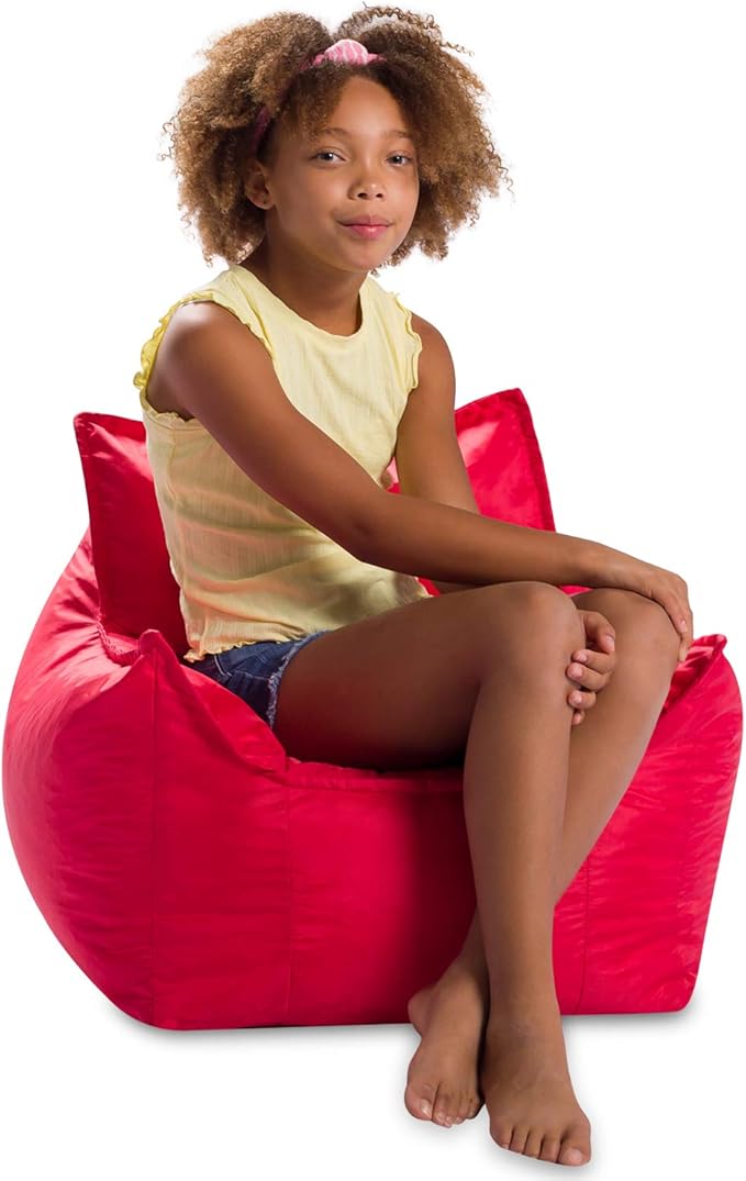 Posh Creations Bean Bag Chair Structured Comfy Seat Use for Gaming, Reading and Watching TV, Newport, Red