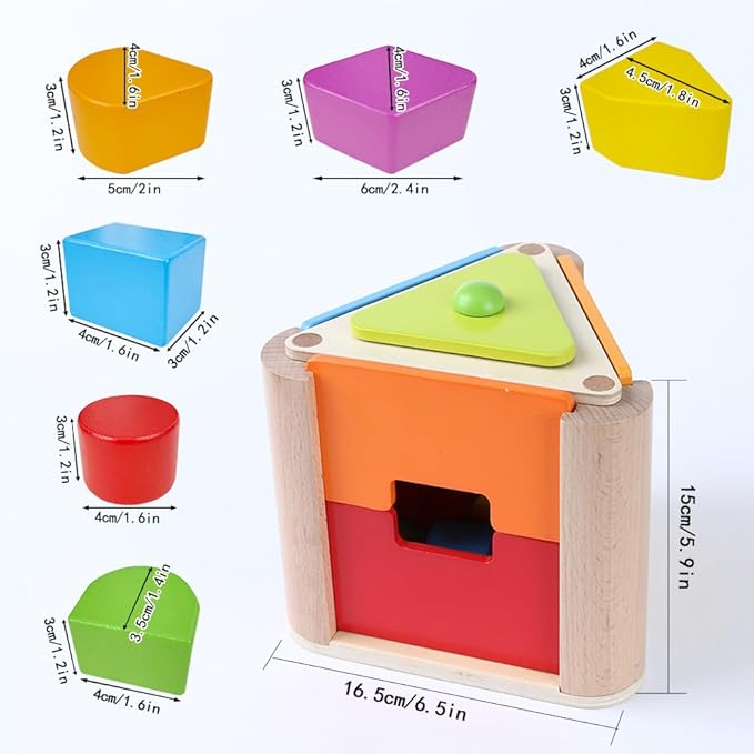 Shape Discovery Plug-in Box | Beech Wooden Shape Sorter Toy with 6 Puzzles | Montessori Learning for Toddlers 18+ Months